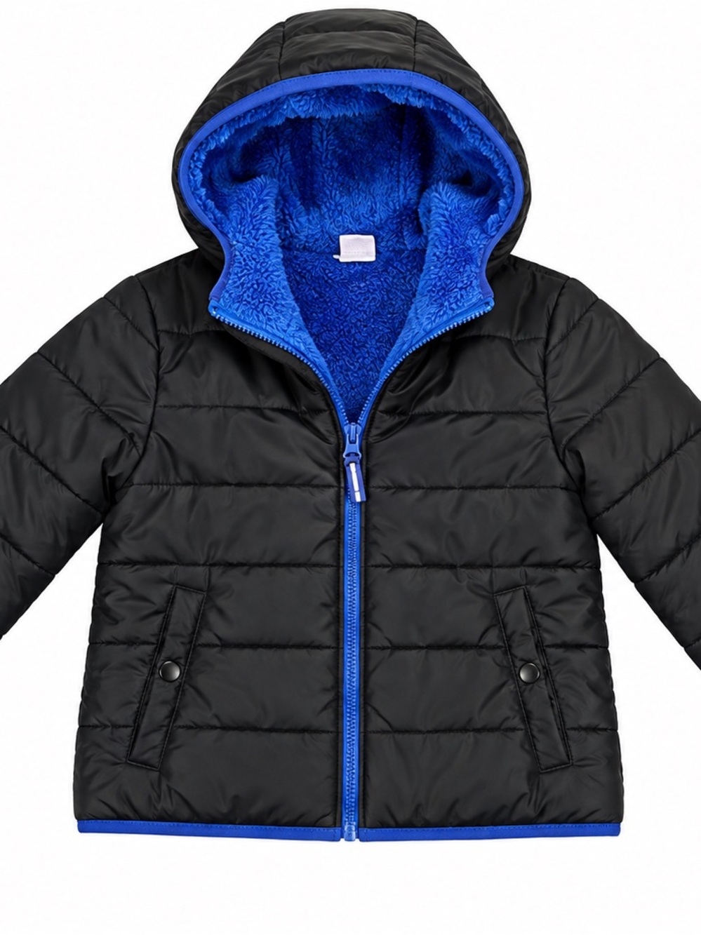 Cat & Jack Black Puffer Jacket with Blue Sherpa Hood Lining